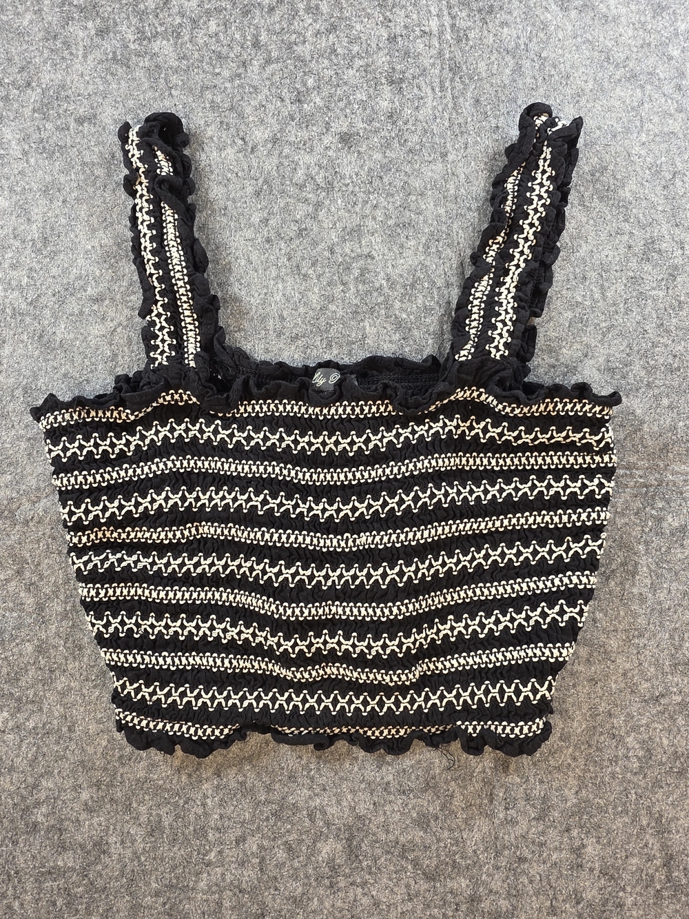 Lily Rose Black Cream Smocked Ruffle Strap Crop Top XS
